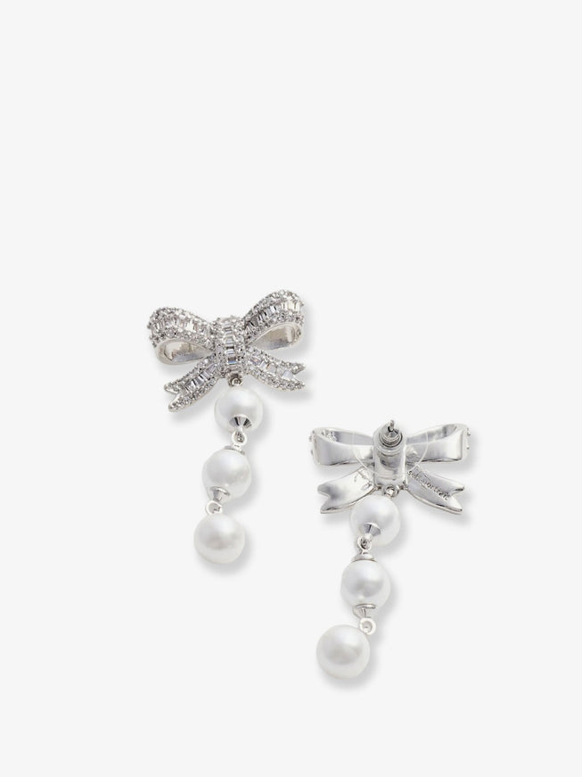 Self Portrait Crystal Bow Pearl Droplet Earrings