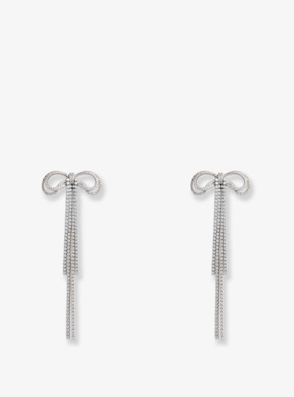 Self Portrait Double Crystal Bow Earrings Uni Silver