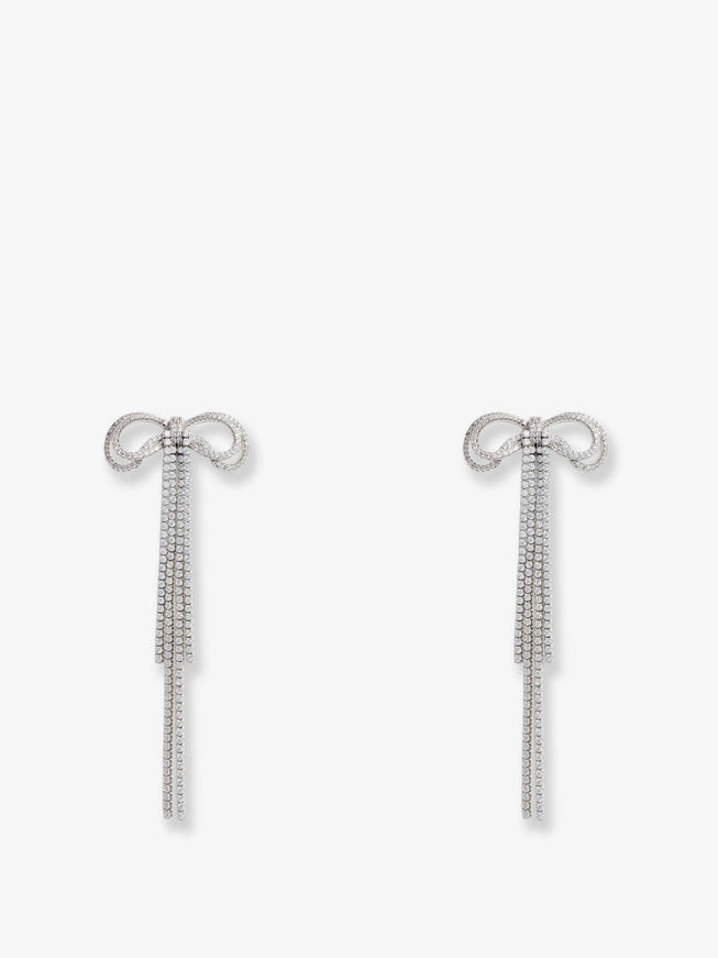 Self Portrait Double Crystal Bow Earrings Uni Silver
