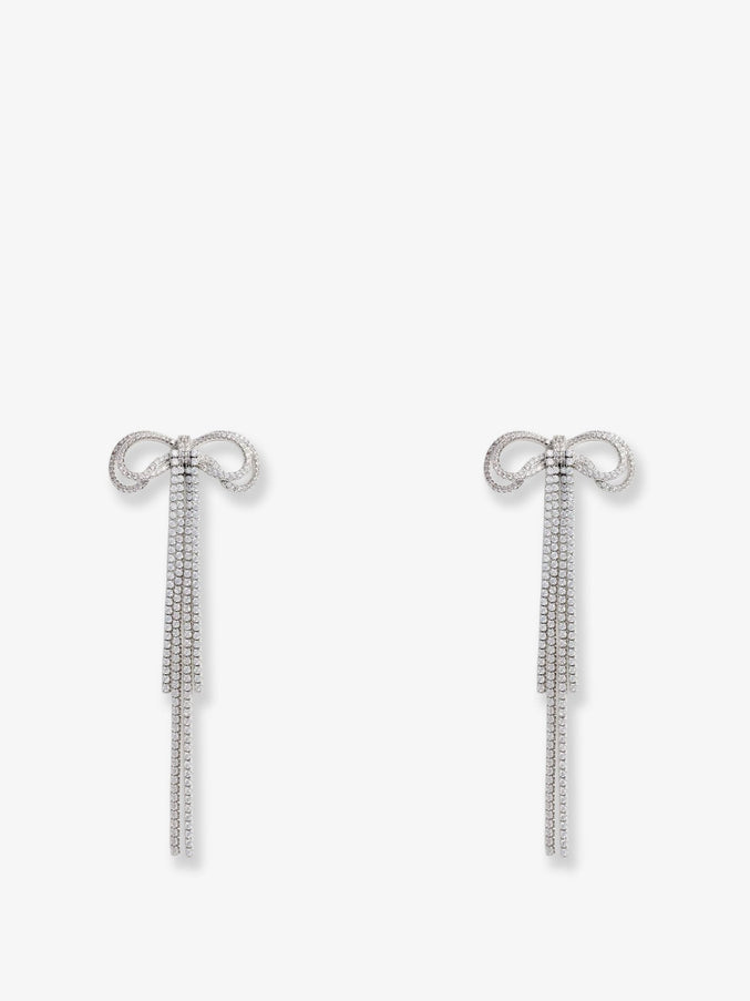 Self Portrait Double Crystal Bow Earrings Uni Silver