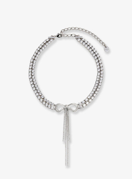 Self Portrait Double Crystal Bow Choker Uni Silver