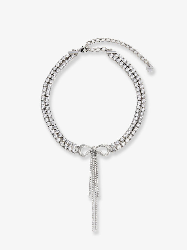 Self Portrait Double Crystal Bow Choker Uni Silver