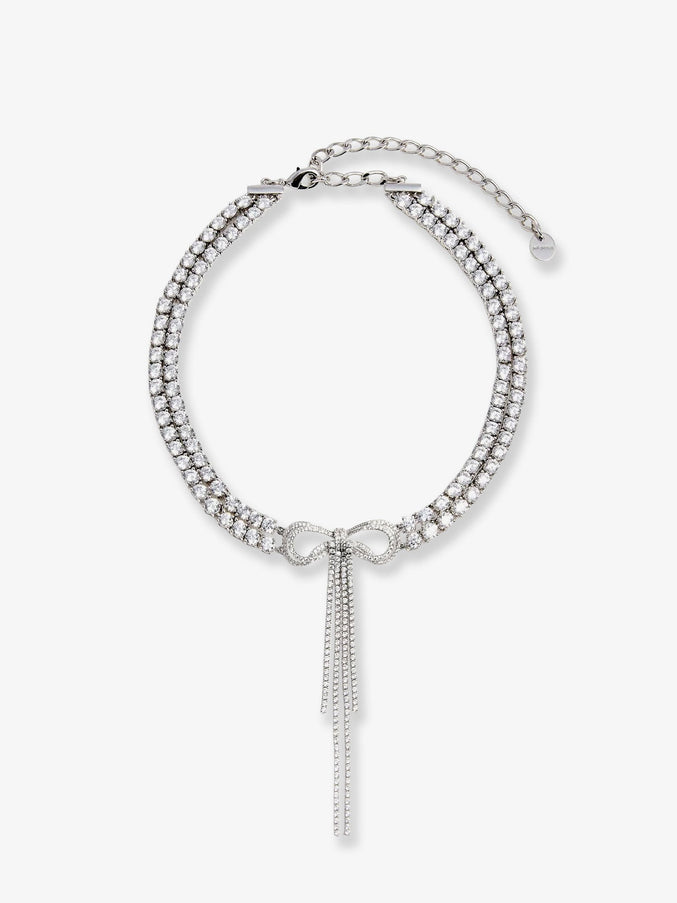 Self Portrait Double Crystal Bow Choker Uni Silver