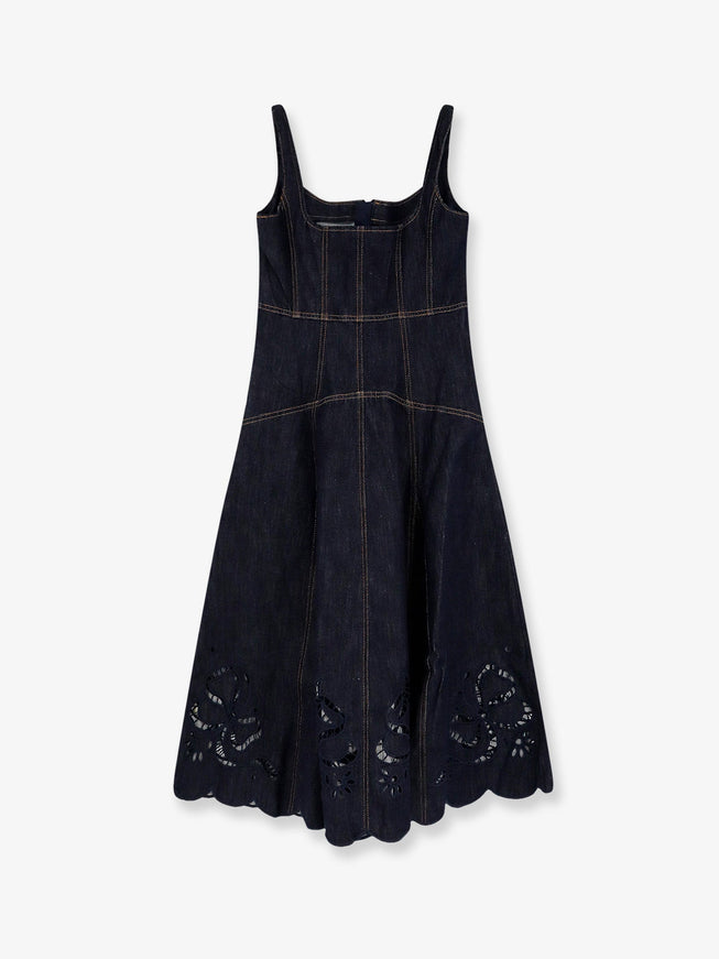 Self-Portrait Women's Indigo Denim Bow Embroidered Midi Dress
