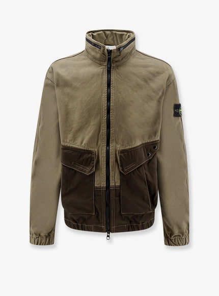Stone Island Organic Cotton Jacket With Nylon Hood Military Green
