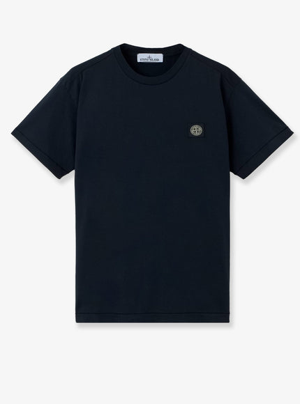 Stone Island Cotton T-Shirt With Front Logo Patch Navy Blue