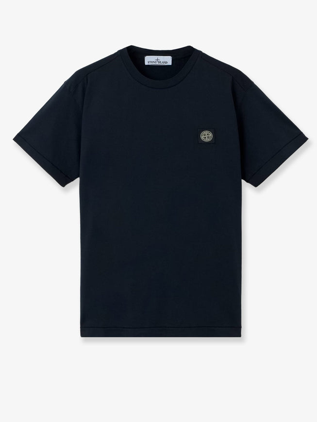 Stone Island Cotton T-Shirt With Front Logo Patch Navy Blue