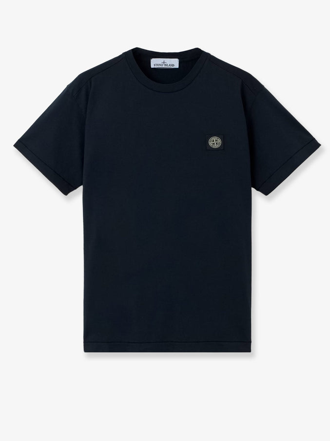 Stone Island Cotton T-Shirt With Front Logo Patch Navy Blue