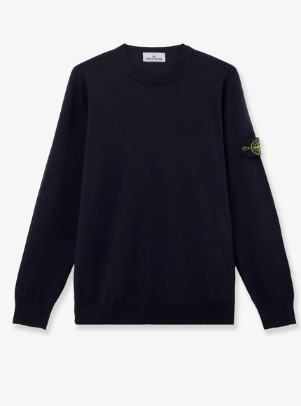 Stone Island Wool Sweater With Side Logo Patch Navy Blue