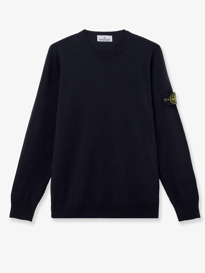 Stone Island Wool Sweater With Side Logo Patch Navy Blue