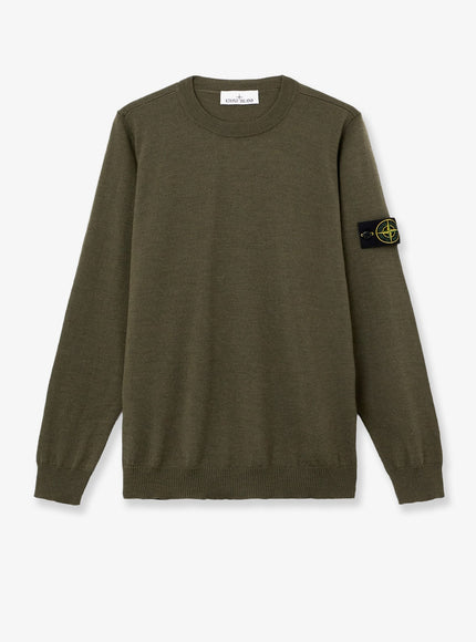 Stone Island Wool Sweater With Side Logo Patch Military Green Melange