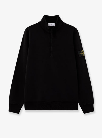 Stone Island Cotton Sweatshirt With Side Logo Patch Black