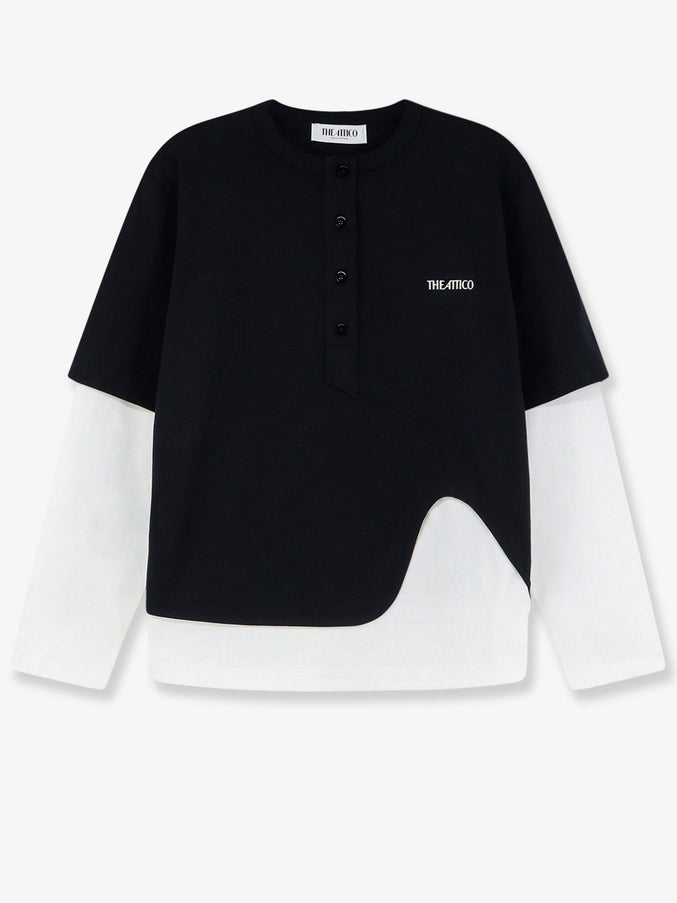 The Attico Cotton T-Shirt With Embroidered Logo On The Front Blckwhite