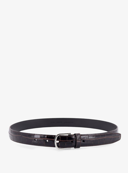 Toteme Slim Croco-Embossed Leather Belt Chocolate