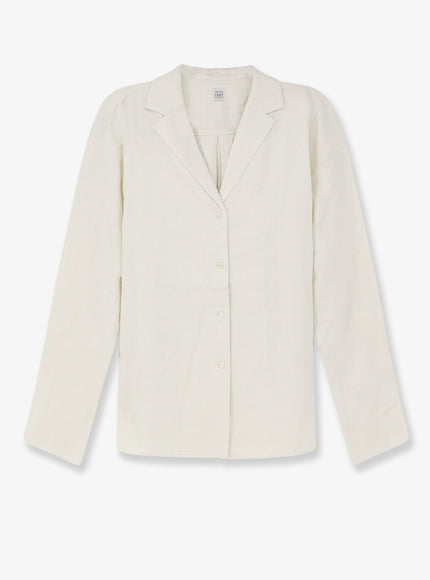 Toteme Monogram Shirt With All-Over Logo Print Ecru