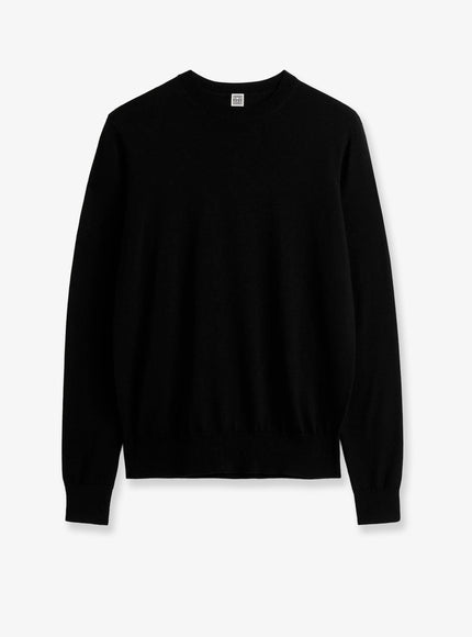 Toteme Fine Crew Knit Wool And Silk Blend Sweater Black