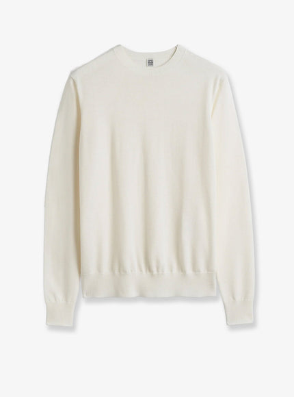Toteme Fine Crew Knit Wool And Silk Blend Sweater Ecru