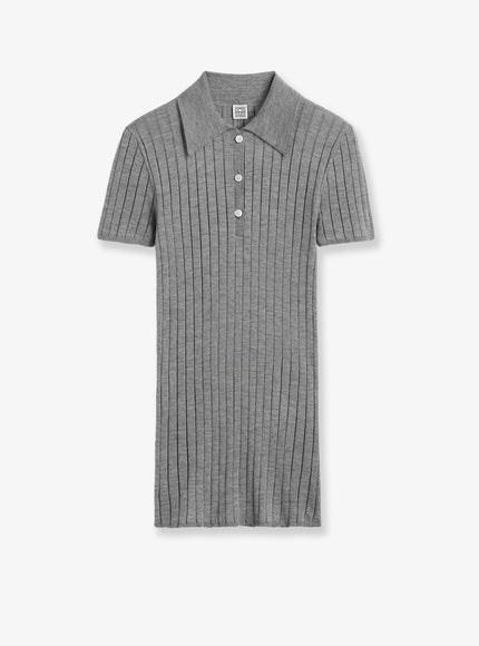 Toteme Cashmere And Silk Blend Polo Shirt Grey Melange
