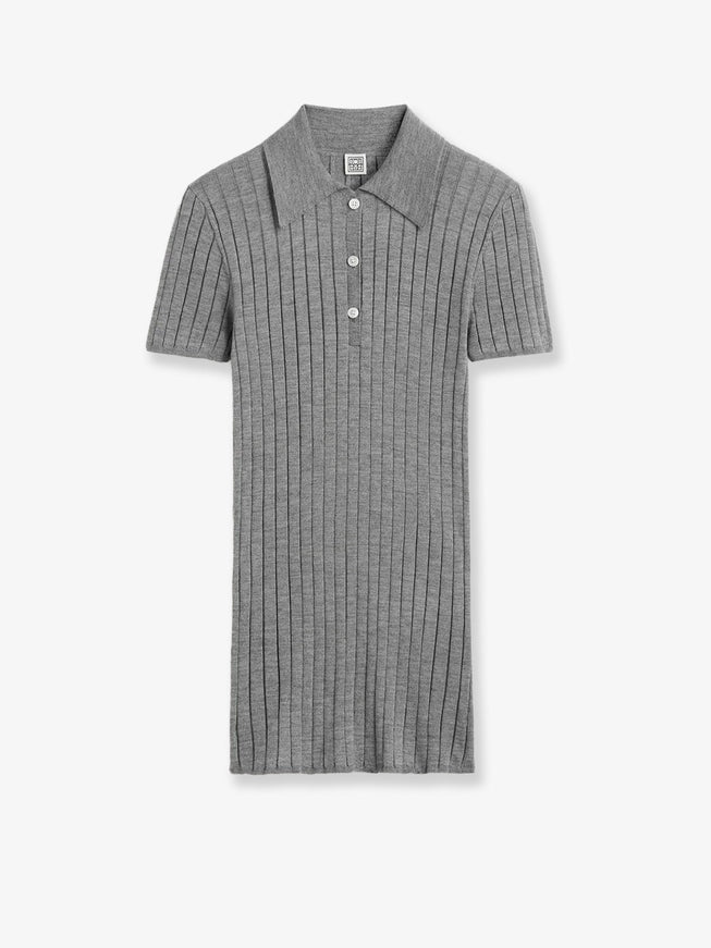 Toteme Cashmere And Silk Blend Polo Shirt Grey Melange