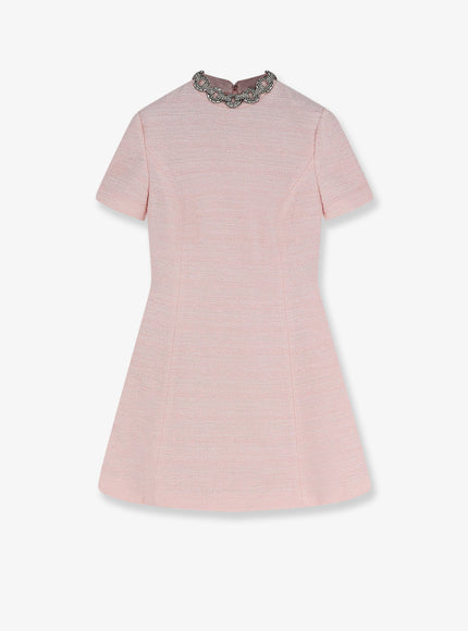 Valentino Embroidered Crinkle Cotton Tweed Mini Dress Glossypinksilver