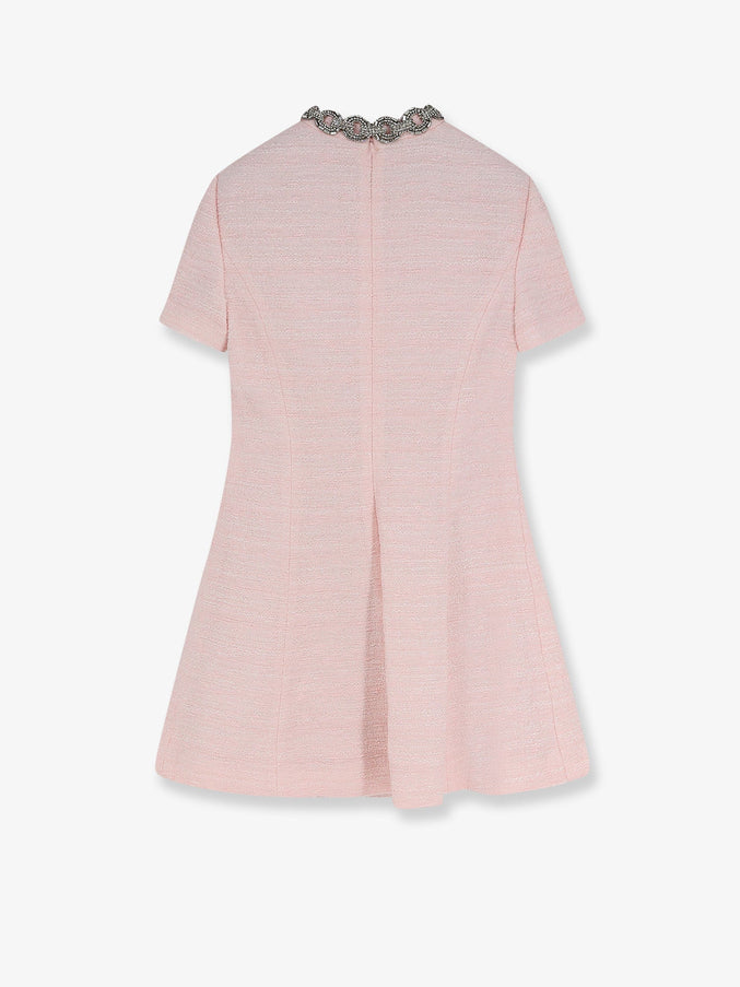 Valentino Embroidered Crinkle Cotton Tweed Mini Dress
