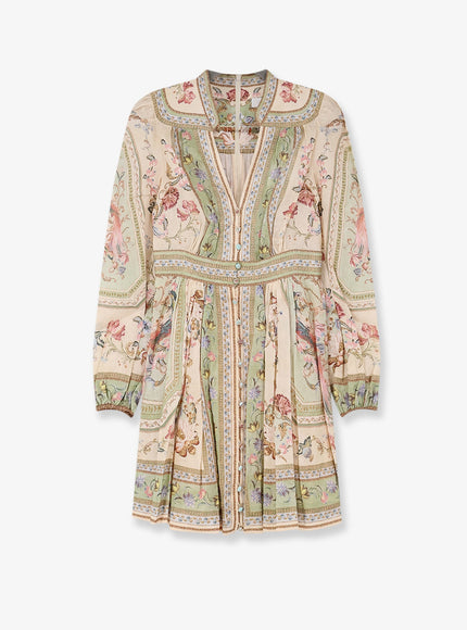 Zimmermann Roselight Plunge Tapestry Print Linen Dress Sage Tapestry Floral
