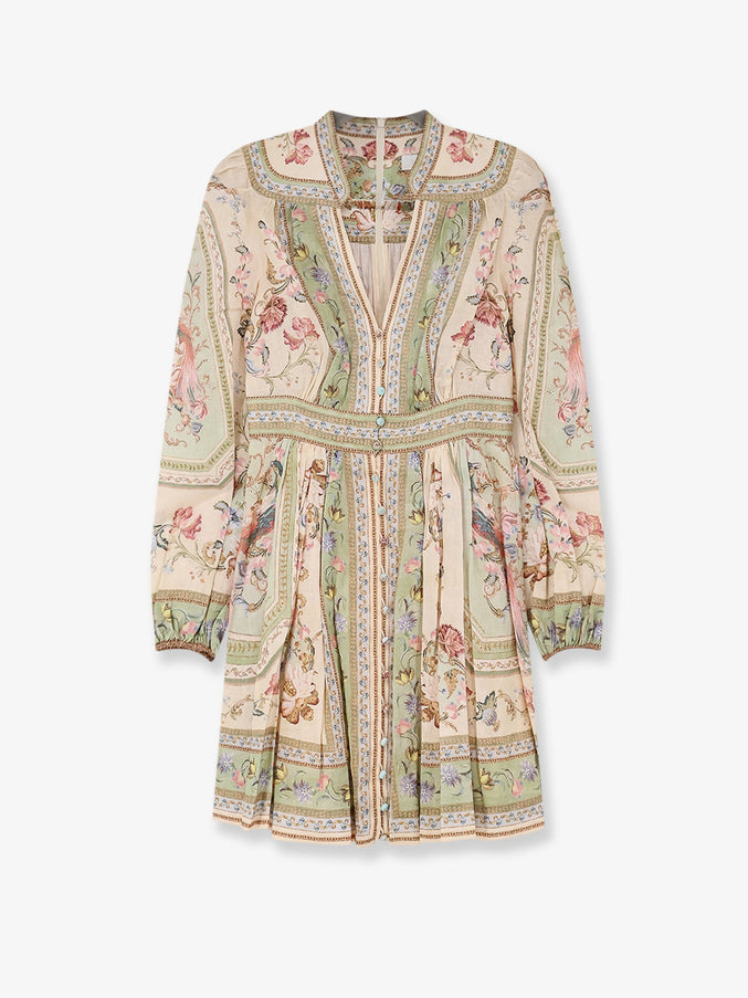 Zimmermann Roselight Plunge Tapestry Print Linen Dress Sage Tapestry Floral