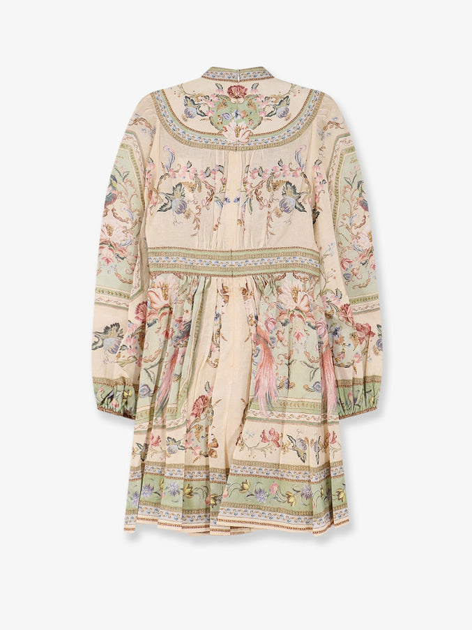 Zimmermann Roselight Plunge Tapestry Print Linen Dress