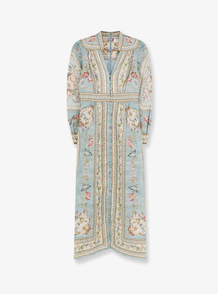 Zimmermann Roselight Linen Dress Blue Tapestry Floral