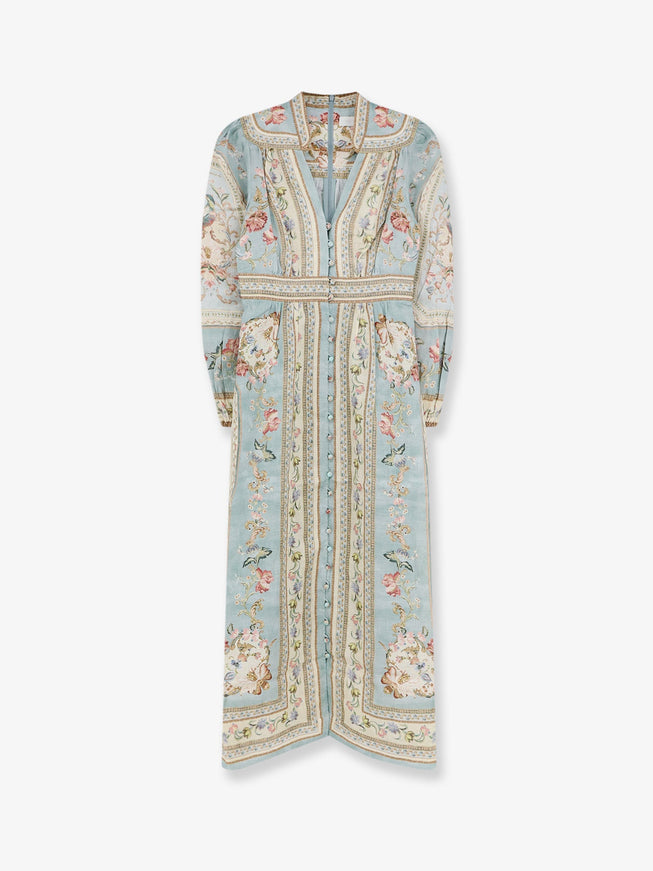 Zimmermann Roselight Linen Dress Blue Tapestry Floral