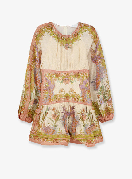 Zimmermann Indra Cotton And Silk Mini Dress Chartreuse Floral