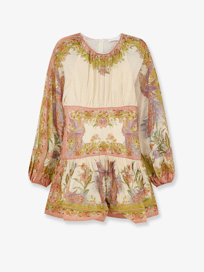 Zimmermann Indra Cotton And Silk Mini Dress Chartreuse Floral