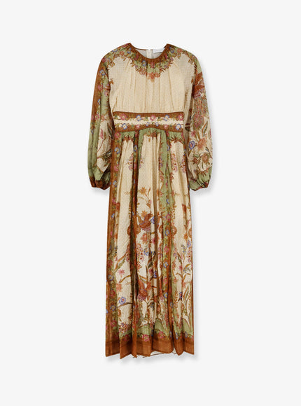 Zimmermann Indra Cotton And Silk Dress Cream Khaki Floral
