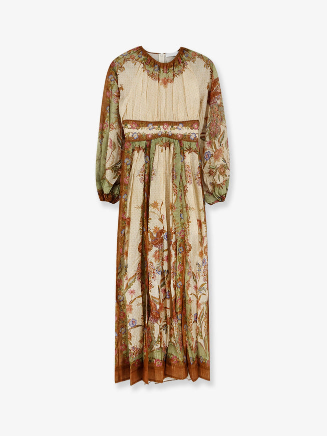 Zimmermann Indra Cotton And Silk Dress Cream Khaki Floral