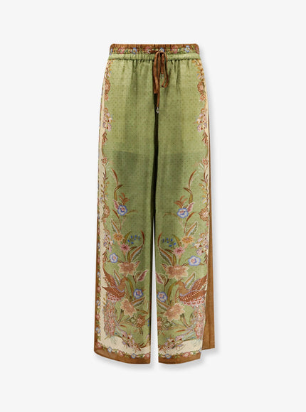 Zimmermann Indra Silk Trousers Khaki Floral