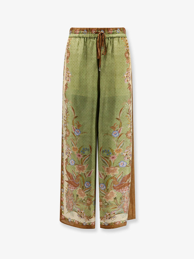Zimmermann Indra Silk Trousers Khaki Floral