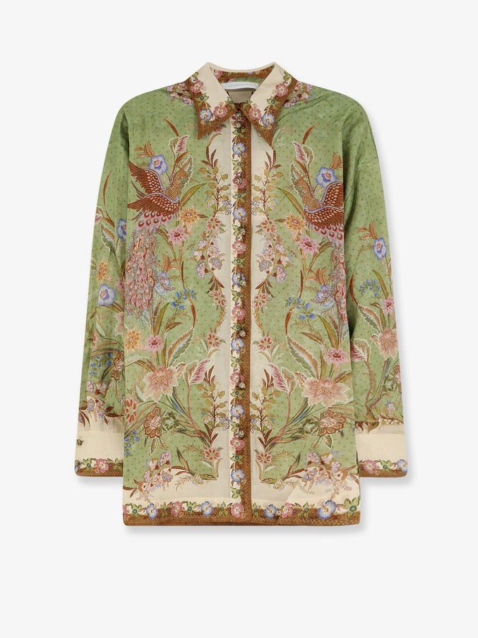 Zimmermann Indra Silk Shirt Khaki Floral
