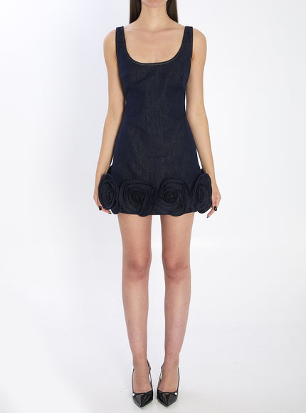 Self Portrait Denim 3d Flower Mni Dress Blue