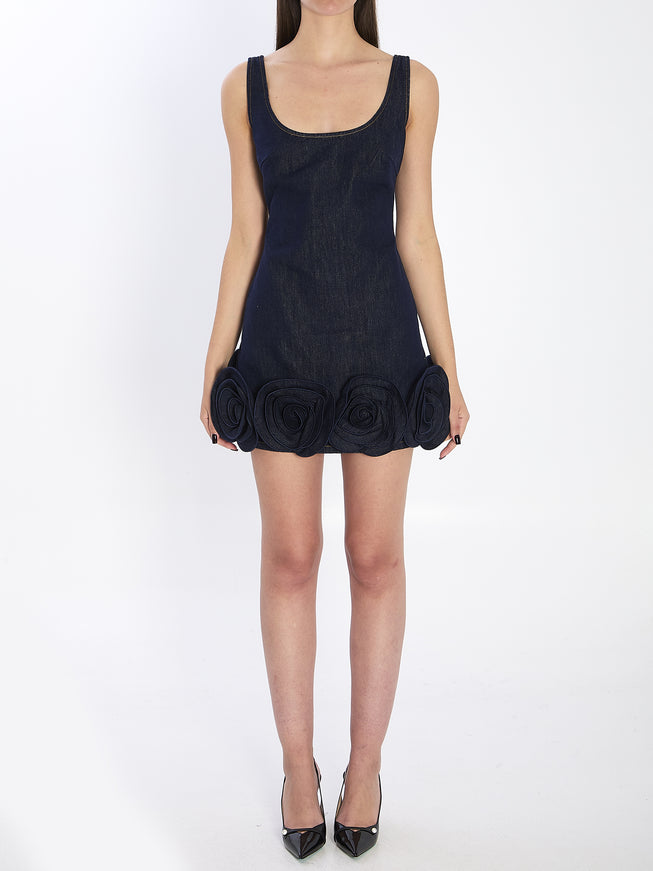 Self Portrait Denim 3d Flower Mni Dress Blue