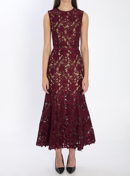 Self Portrait Guipure Lace Midi Dress Bordeaux