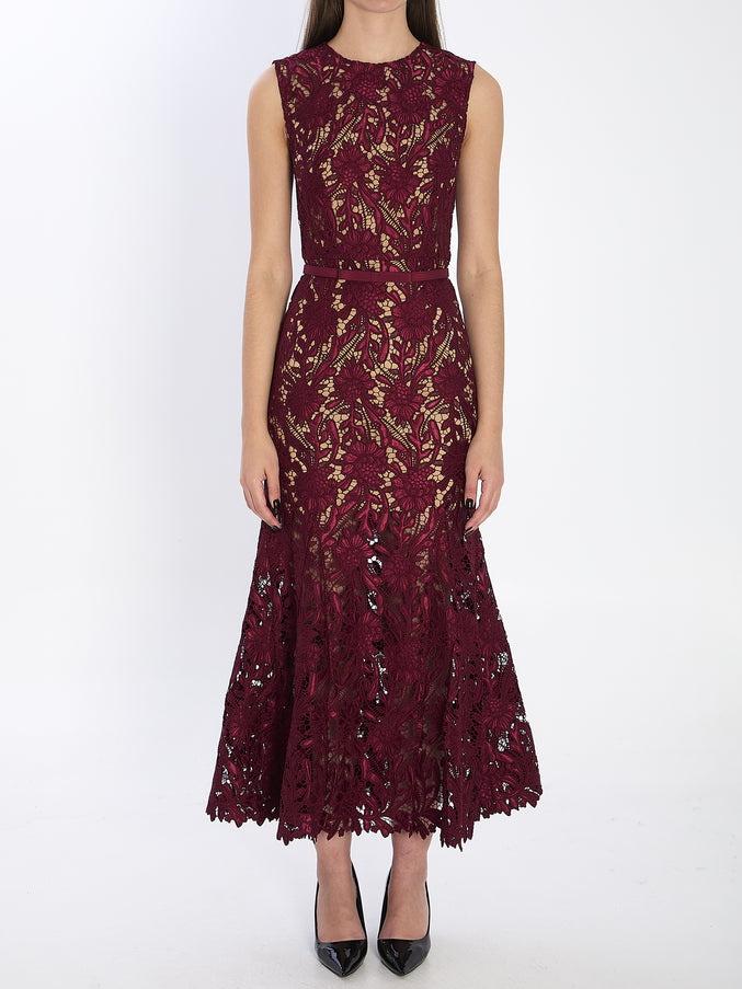 Self Portrait Guipure Lace Midi Dress Bordeaux