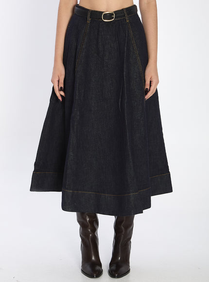 Self Portrait Flared Midi Skirt Blue