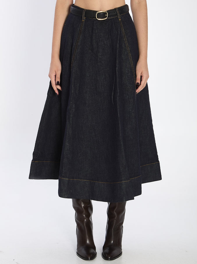 Self Portrait Flared Midi Skirt Blue