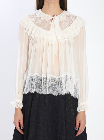 Self Portrait Georgette Lace Blouse White