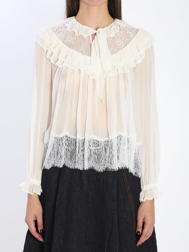 Self Portrait Georgette Lace Blouse White