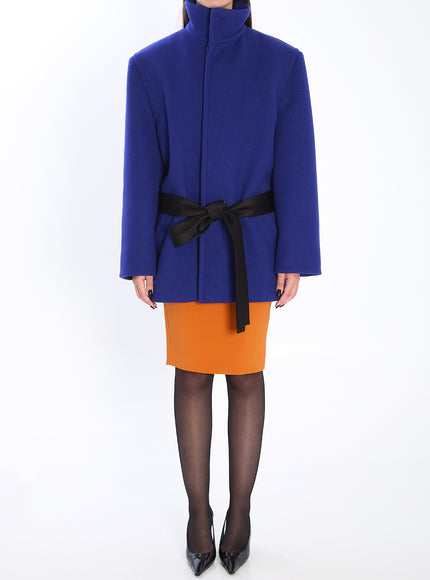 Saint Laurent Boxy Belted Coat In Wool