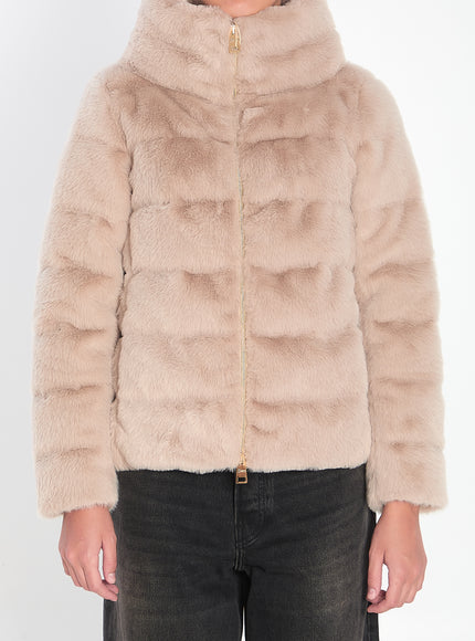 Herno Faux-fur Puffer Jacket Cream