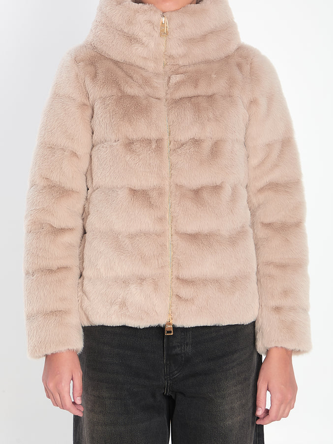 Herno Faux-fur Puffer Jacket Cream