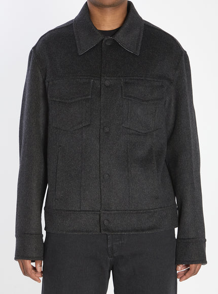 Ami Paris Trucker Jacket In Wool Grey