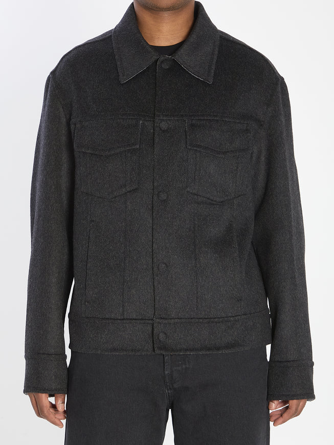 Ami Paris Trucker Jacket In Wool Grey